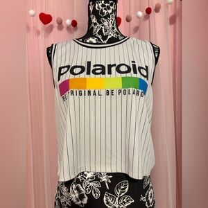 Polaroid White Pinstripe Tank with Rainbow Bar Logo